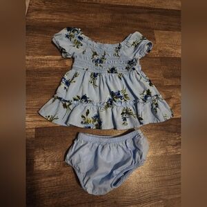 Floral Blue Kids Dress Set 0-3M